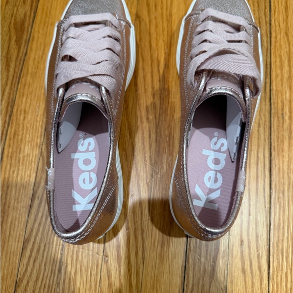Keds Rose Gold Metallic Low-Top Sneakers with Blush Laces - Picture 5 of 5